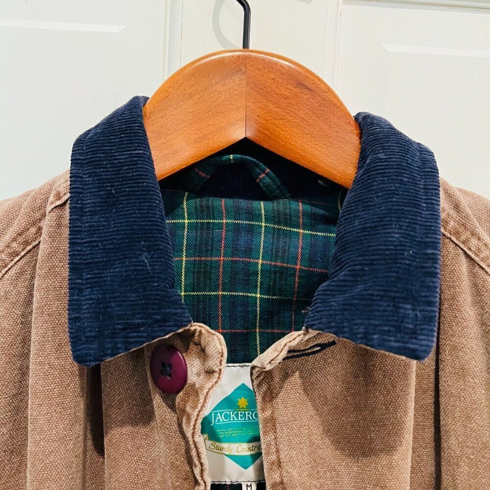 VTG Jackeroos Jacket Mens Medium Canvas PLAID Flannel Lined Trench Field Coat - Picture 14 of 16
